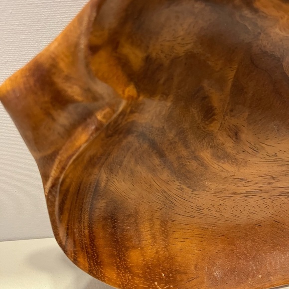 VINTAGE LEAF SHAPED WOODEN TRINKET DISH TRAY MONKEY POD MADE IN HAWAII - Picture 2 of 8